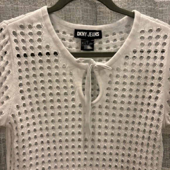 Women’s White DKNY Jeans Crochet Top Size L / Large, 100% Cotton - Picture 2 of 4